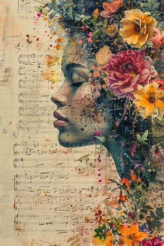 Romantisch Portret – Bloemen Collage Kunst voor Interieur