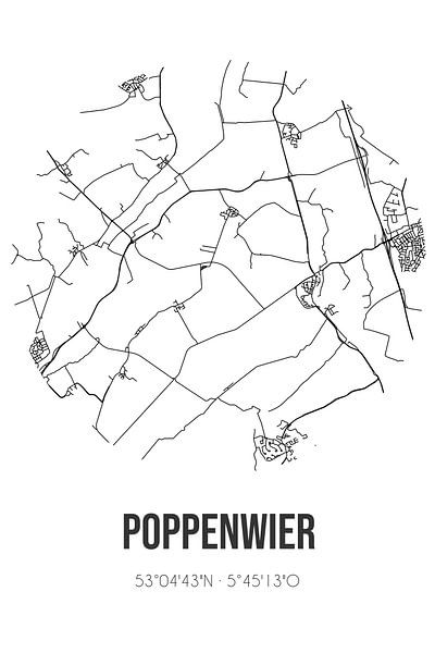 Poppenwier (Fryslan) | Map | Black and white by Prints of Place