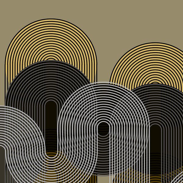 Retro Sunset with Rainbow Geometry II by Mad Dog Art