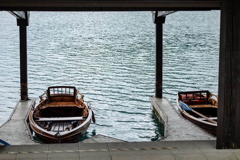 Rowing boats at Lake Bled in Slovenia by Eric van Nieuwland