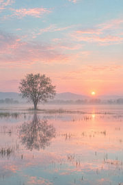 A solitary tree in the morning mist by Albert Klee