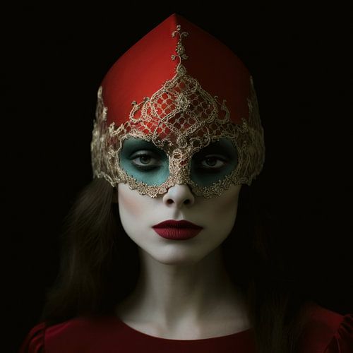 Intriguing portrait of woman with mask by Vlindertuin-Art