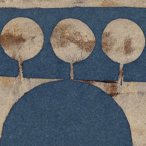 Retro abstracte geometrische vormen in blauw, beige, wit en roestbruin