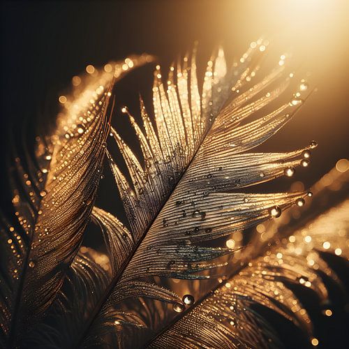 Golden feather with drops