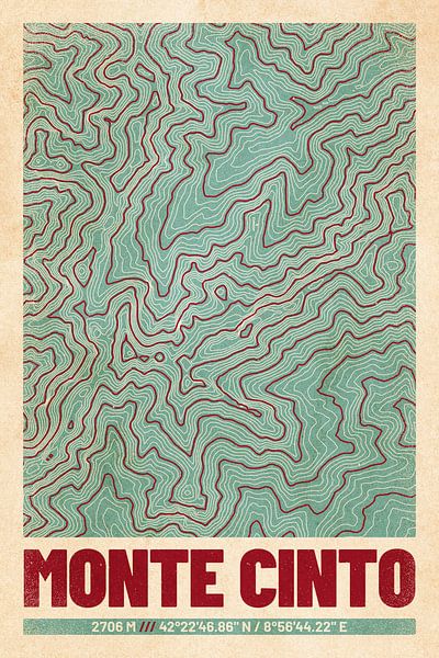 Monte Cinto | Topographic Map (Retro) by ViaMapia