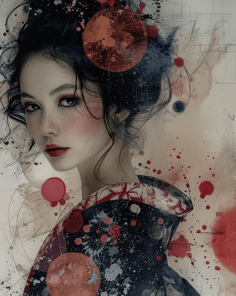 Japanese Geisha in collage style by Carla Van Iersel