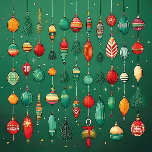 Kleurige kerstversiering op groen