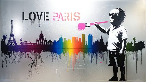 Banksy Hommage Litte Boy Brush Skyline - Love Paris by Team W 32 Gallery