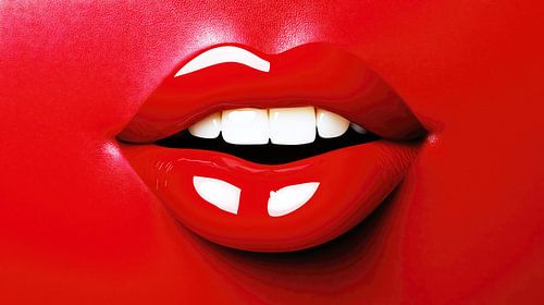 Lachen met rode lippenstift