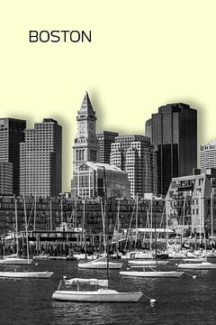 BOSTON Skyline | Graphic Art | geel van Melanie Viola