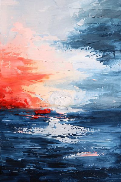 Abstracte zonsondergang boven kalme zee van Art & Soul Creations