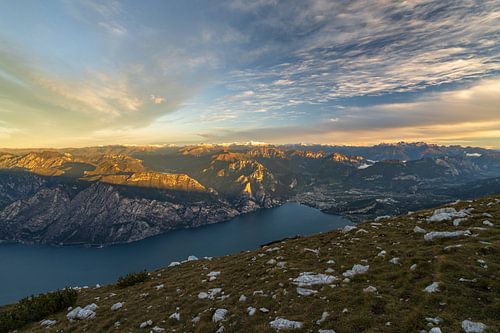 Sunrise on the Garda with Torbole, Riva del garda and Limone sul garda from the mountain Altissimo