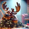 Rentier verheddert in Weihnachtslichtern von artefacti