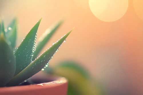 Groene aloë vera met waterdruppels