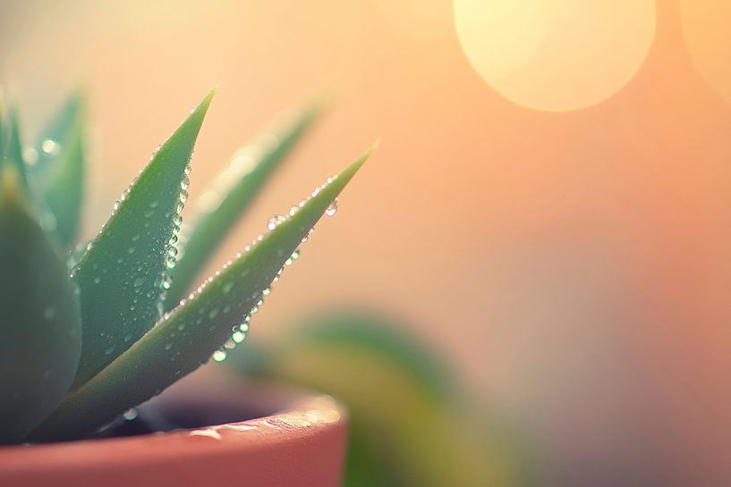 Grüner Aloe Vera mit Wassertropfen von Poster Art Shop