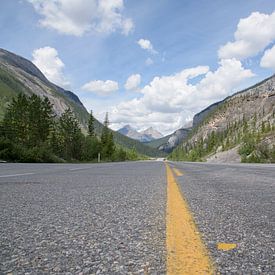 Empty road through Rocky Mountains by Arjen Tjallema
