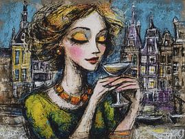 Tableau d'Amsterdam | Femme Cocktail sur Peinture Abstraite