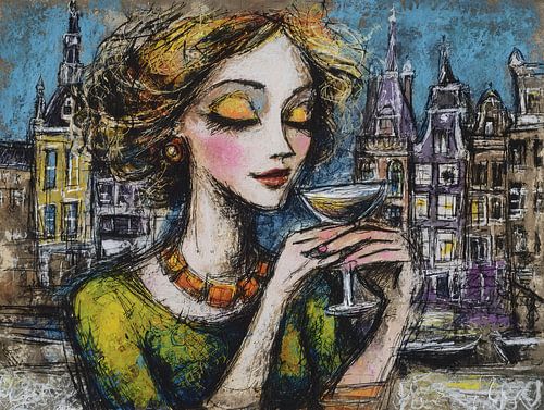 Tableau d'Amsterdam | Femme Cocktail sur Peinture Abstraite