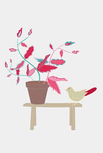 Vogel und Fantasiepflanze