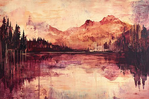 Abstract landschap met bergmeer