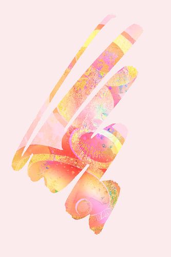 Lijntekening in zachte pastelkleuren. Roze en geel.