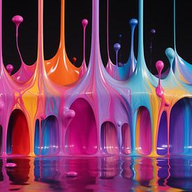 Colourful acrylic paint dripping with liquid drops on a black background art design by Animaflora PicsStock