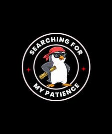 Searching For My Patience Funny Penguin Design Retro Cartoon Humor by xtrendit studio