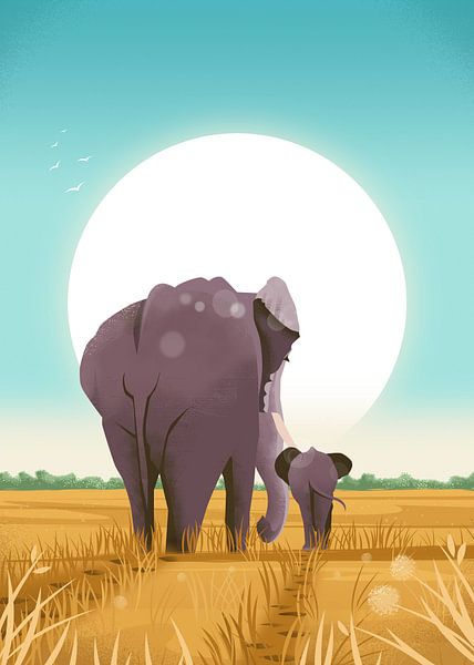 Mère éléphant avec bébé par Eduard Broekhuijsen