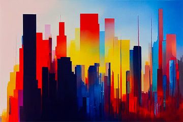 Skyline einer Stadt Gemälde Kunst Illustration 01 von Animaflora PicsStock