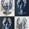 collage de quatre images d'un homard avec une armure bleue de Delft sur Margriet Hulsker