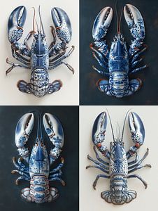 Collage aus vier Bildern eines Hummers mit Delfter Blauem Panzer