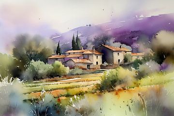 Aquarelles Paysage Provance sur Uncoloredx12