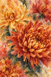 Chrysanten in roest en goud – aquarel van Albert Klee