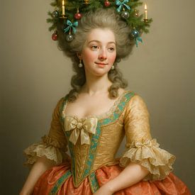 Rococo kerstportret met boompruik en kaarsen in klassieke stijl van But First Framing