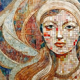 Moderner Klassiker Porträt einer Frau in Mosaik von Studio Pieternel