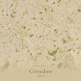 Vintage map of Croydon, United Kingdom by Prints of Place