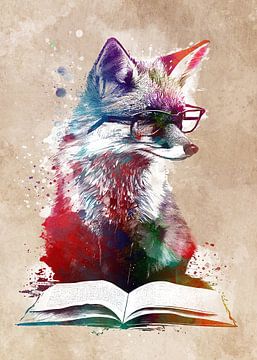 Fox reading book by JBJart Justyna Jaszke
