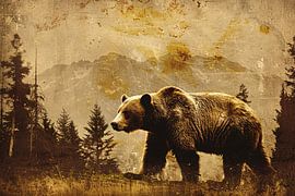 Wandelende beer in sepia boslandschap van Imperial Art House