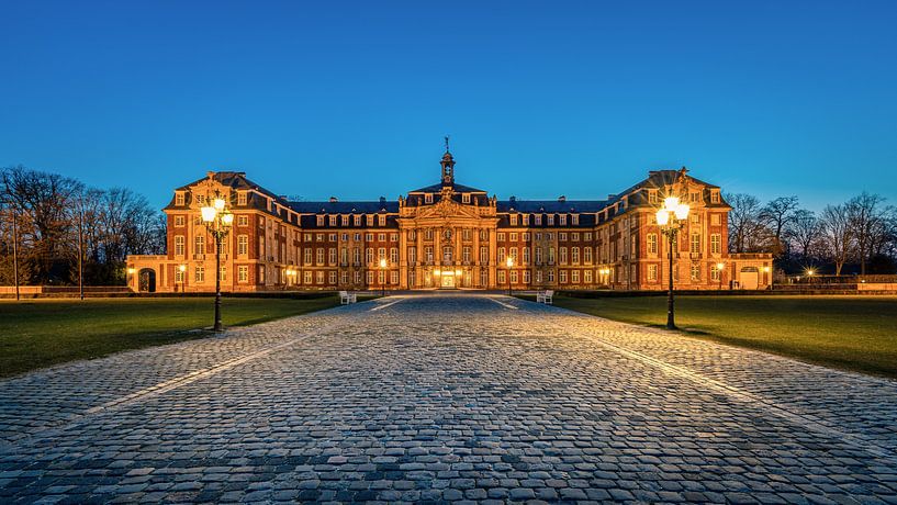 Het kasteel in Münster op het blauwe uur van Steffen Peters