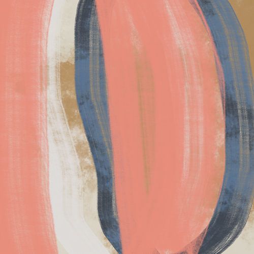 Abstract Scandinavisch minimalistisch in koraalrood, oker en blauw