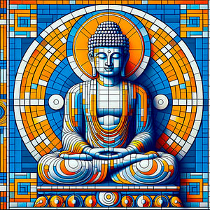 Buddha im Stil von Mondrian.