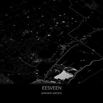 Zwart-witte landkaart van Eesveen, Overijssel. van Rezona
