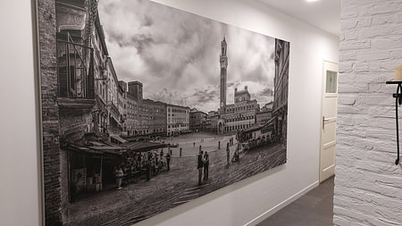 Siena - Piazza del Campo on a beautiful spring morning - black and white