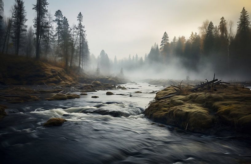 Mist bij het bergmeer van fernlichtsicht