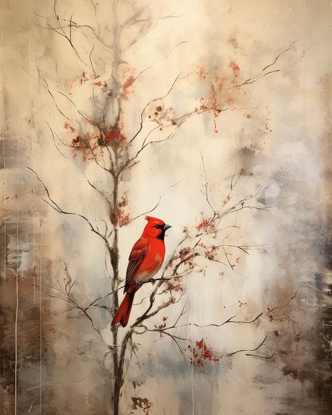 Red bird in warm colour tones by Studio Allee