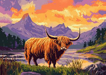 Schots Hooglanders vee - Pixel Art van Niklas Maximilian