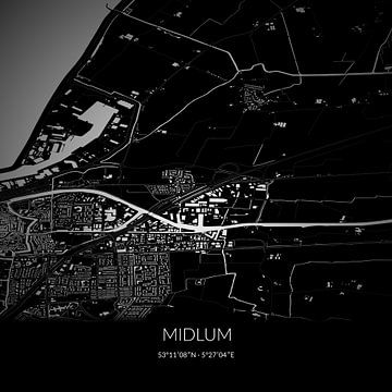 Zwart-witte landkaart van Midlum, Fryslan. van Rezona
