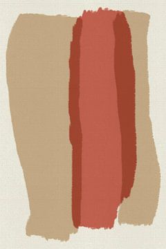 Penseelstreken in zand en rood op wit. van Abstract Minimalist Art