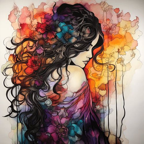 Vrouw met Bloemen in Haar