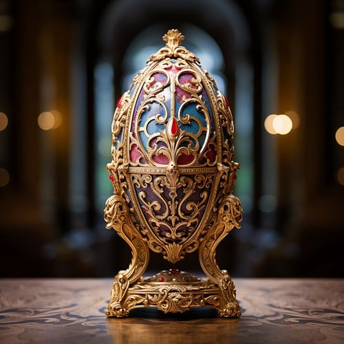 Œuf Fabergé or/bleu/rose